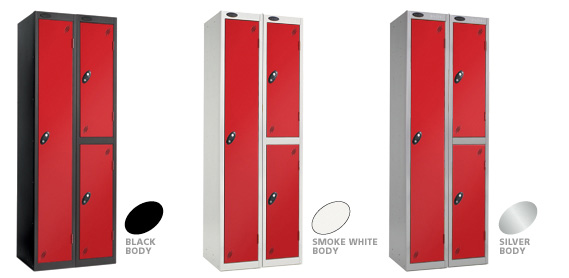Red Locker Doors with Black, Silver or Smoke White Carcase colour options.
