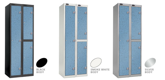 Powder Blue Locker Doors with Black, Silver or Smoke White Carcase colour options.