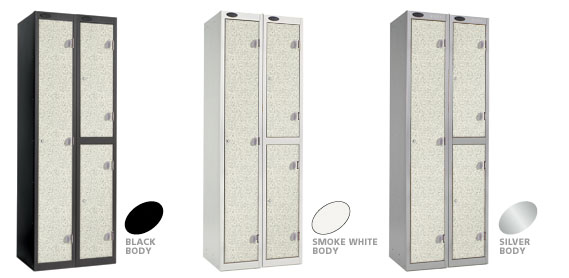 White Locker Doors with Black, Silver or Smoke White Carcase colour options.